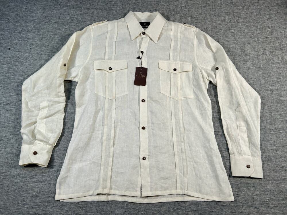 Camasha Linen Shirt Mens 42 White Long Sleeve Button-Up Lightweight Resortwear